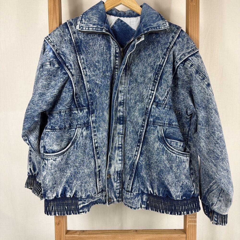 Vintage Kazah Acid Wash Denim Zip Up Jacket #1247 Size LG / XL